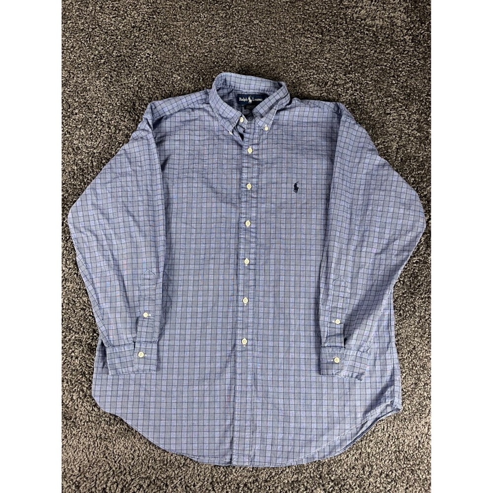 Ralph Lauren Yarmouth Mens 16.5 32/33 Blue Plaid Cotton Button Down Shirt